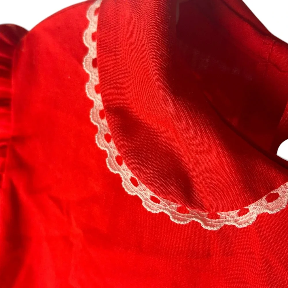Vintage Nannette Girls Red Puff‎ Sleeve Eyelet Lace Peter Pan Collar Dress 4t 4